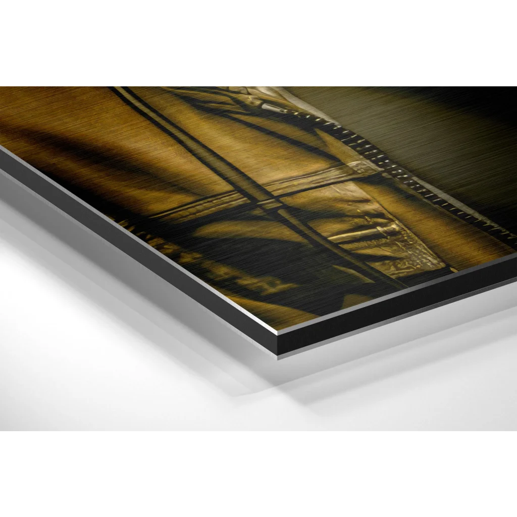 Stunning brushed aluminium dibond wall art in gold and brown tones