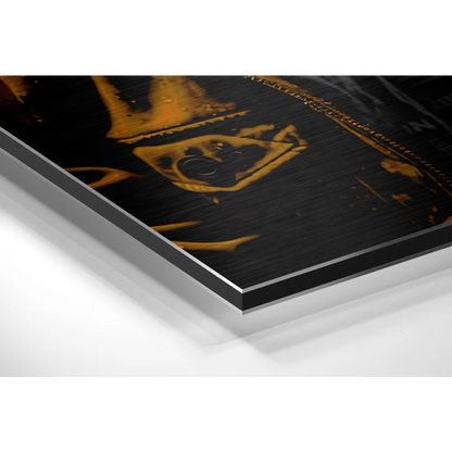Black and gold abstract on brushed aluminium dibond canvas
