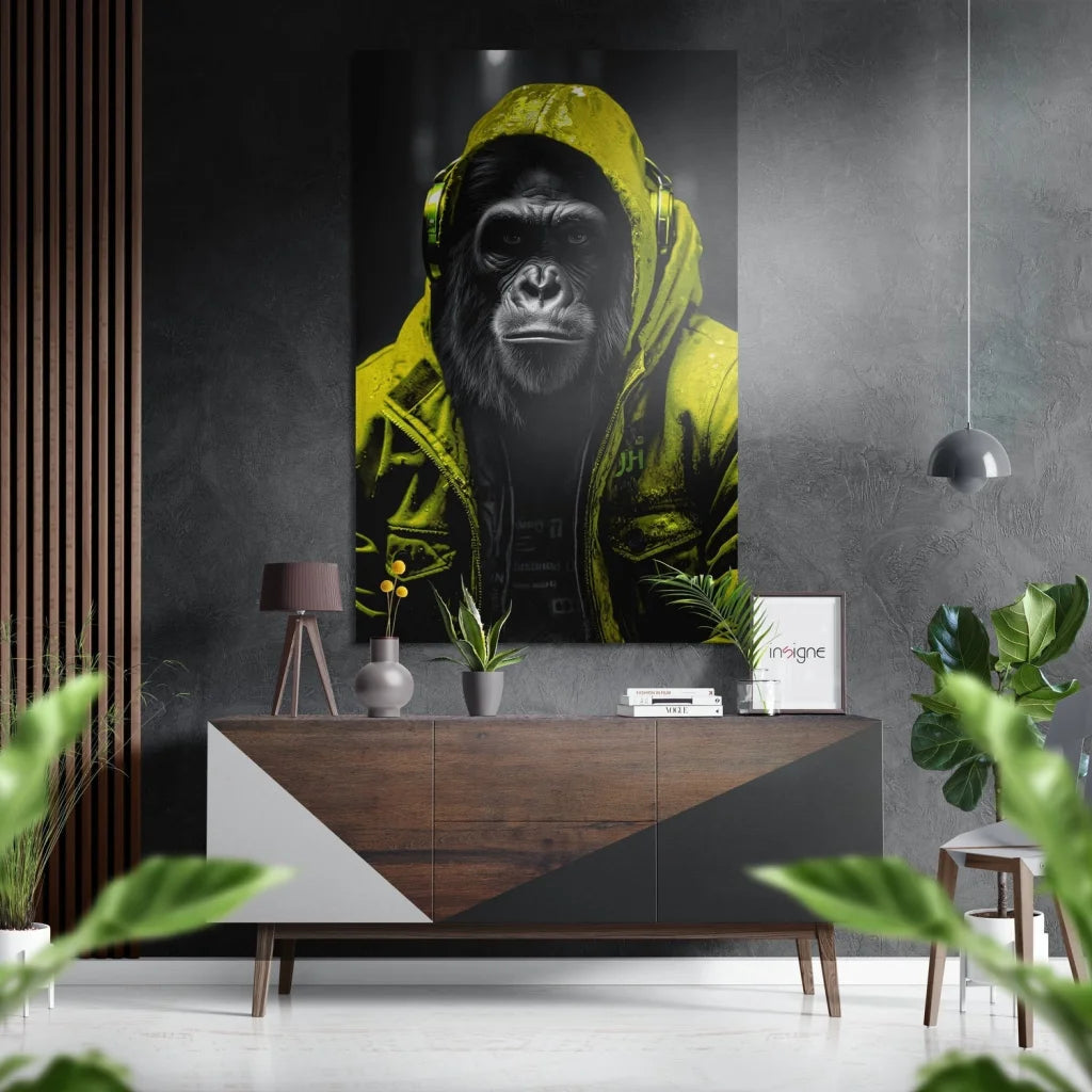 Neon Gorilla Face Art on Brushed Aluminium Dibond Panel | Insigneart USA | vintageantiquesgifts.com