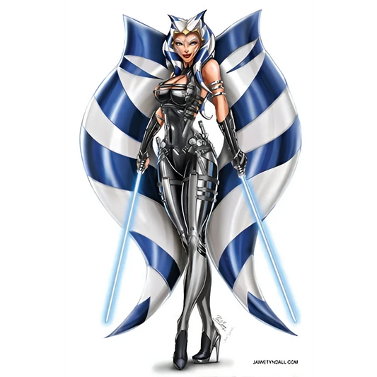 Ahsoka Tano brushed aluminum art print in sleek silver armor