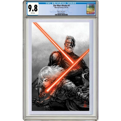 9.8 graded Star Wars Ahsoka #1 limited edition comic with red lightsaber design