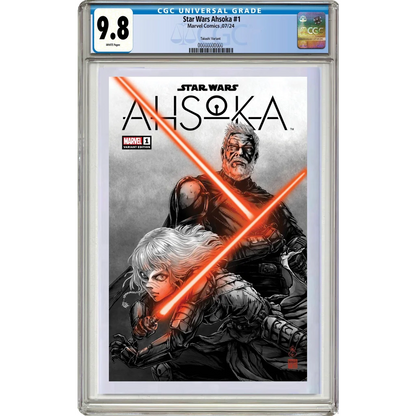 9.8 graded limited edition Ahsoka Tano Star Wars #1 Marvel comic with red lightsaber B&W cover