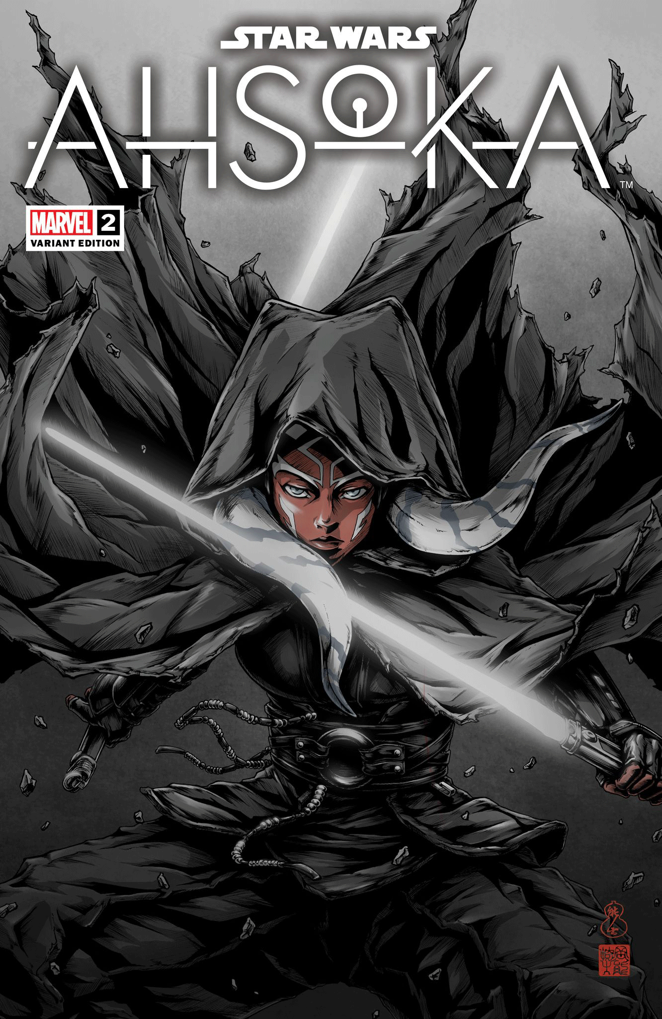 Ahsoka Tano limited edition comic book cover: warrior with lightsaber and cape