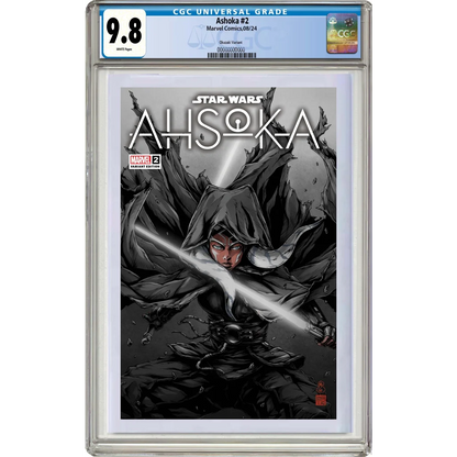 9.8 graded Ahsoka Tano limited edition comic book cover in black and white action pose