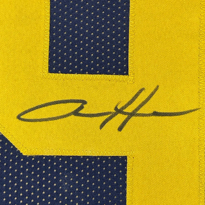 Framed Aidan Hutchinson signed Michigan Wolverines yellow navy jersey