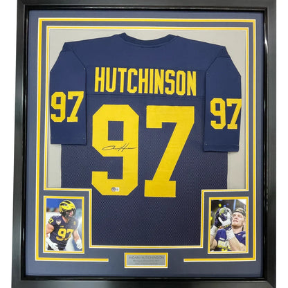 Framed Aidan Hutchinson signed Michigan Wolverines navy jersey 97