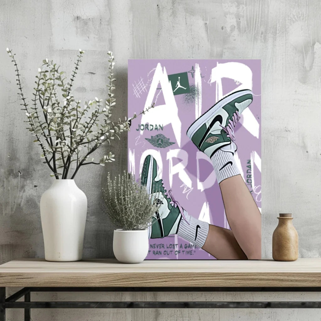 Green Jordan Sneakers Insigne Aluminum Print Purple Poster | Glass Wall Art Print | vintageantiquesgifts.com