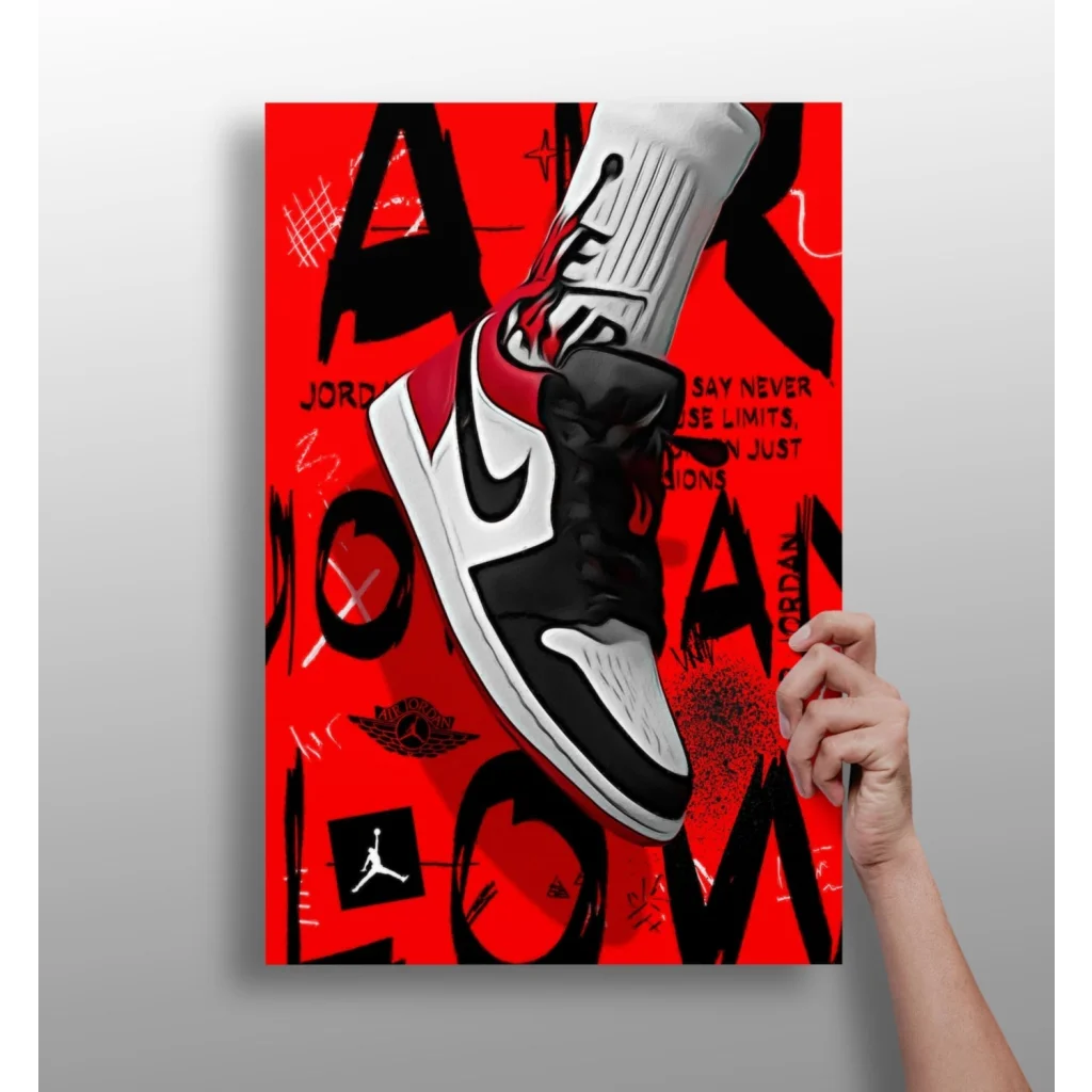 Air Jordan 1 Insigne Aluminum Prints Red Black White Sneaker Art | Insigneart USA | vintageantiquesgifts.com