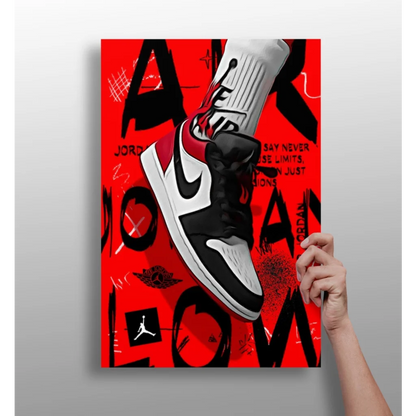Air Jordan 1 Insigne Aluminum Prints Red Black White Sneaker Art | Insigneart USA | vintageantiquesgifts.com