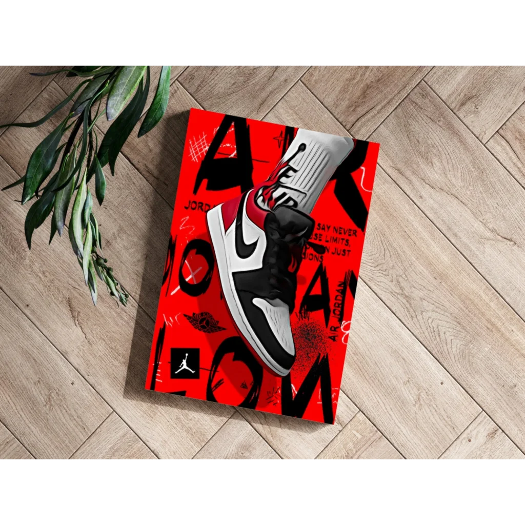 Air Jordan 1 Insigne Aluminum Prints Red Black White Sneaker Art | Modern Wall Art Decor | vintageantiquesgifts.com