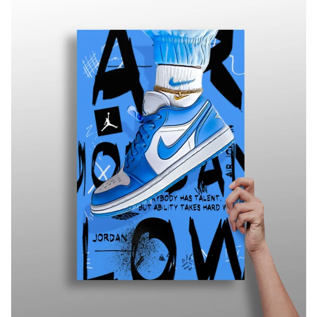 Blue Nike Air Jordan 1 Low sneaker in insigne aluminum prints wall art