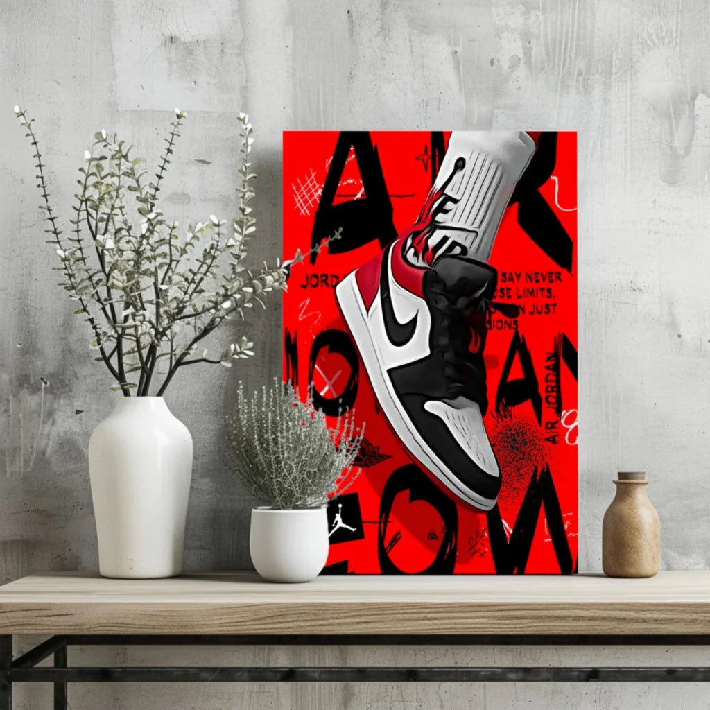 Air Jordan 1 Insigne Aluminum Prints Red Black White Sneaker Art | Glass Wall Art Print | vintageantiquesgifts.com