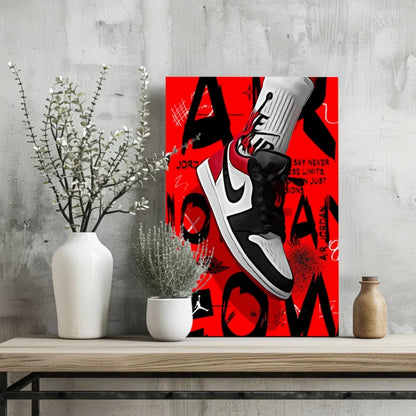 Air Jordan 1 Insigne Aluminum Prints Red Black White Sneaker Art | Glass Wall Art Print | vintageantiquesgifts.com