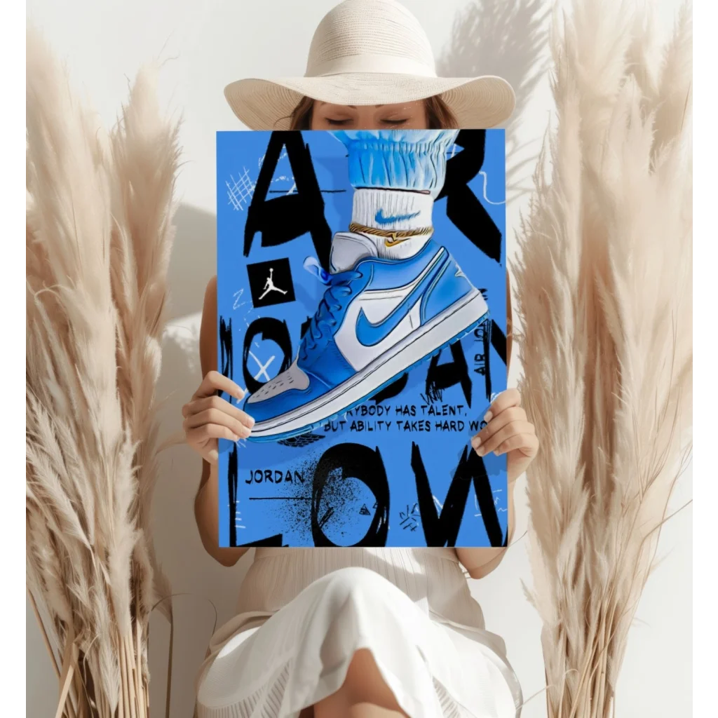 Blue Nike Air Jordan 1 Low sneaker with gold swoosh in insigne aluminum prints