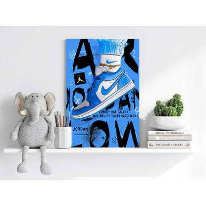 Blue Jordan 1 Insigne aluminum prints sneaker wall art
