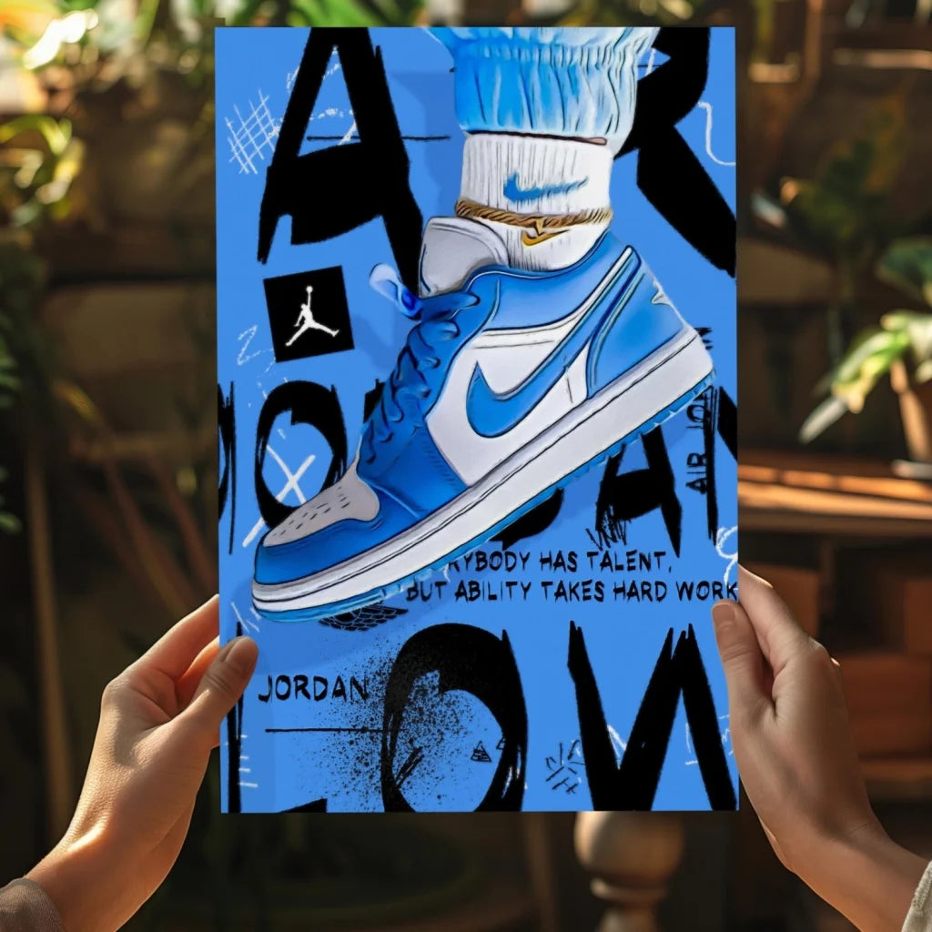 Blue Jordan 1 Insigne Aluminum Prints Sneaker Wall Art Illustration