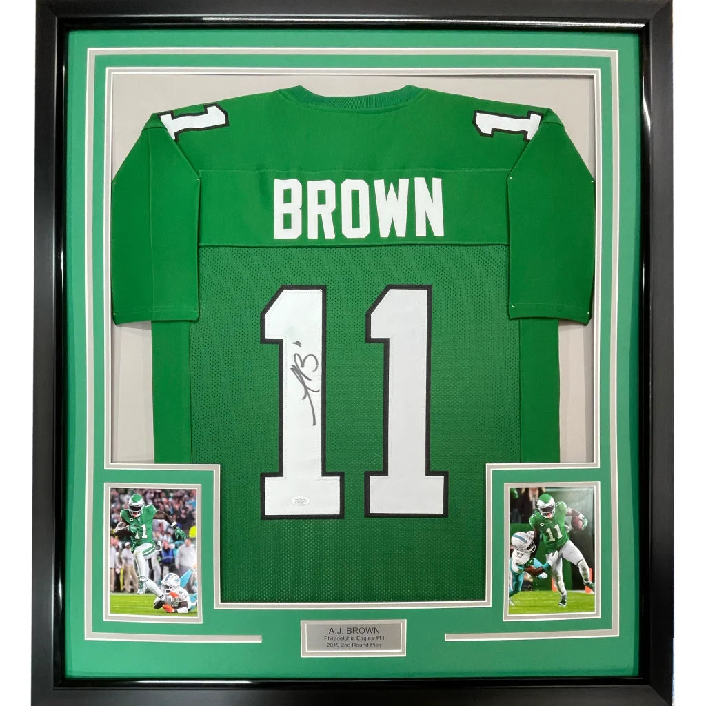 Framed AJ Brown signed Eagles jersey with number 11
