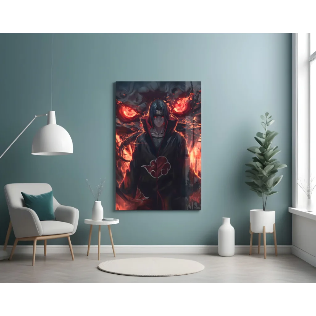 Fiery Akatsuki demon face on red black canvas wall art poster