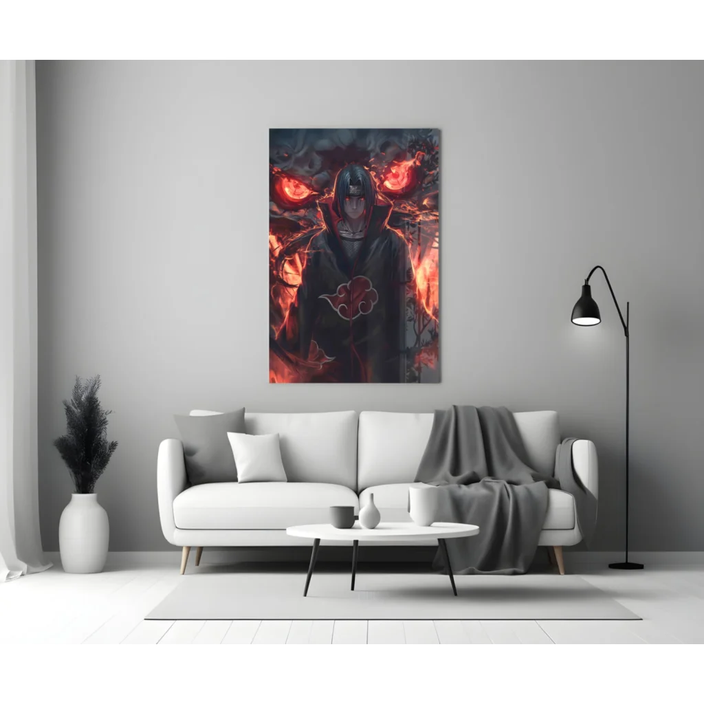 Akatsuki flames wall art poster with black red design and vibrant clouds