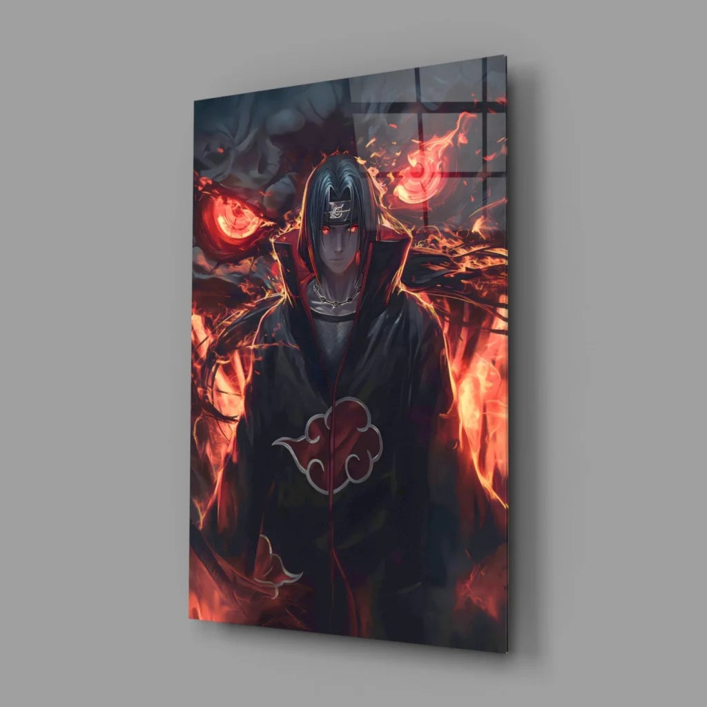 Akatsuki Flames canvas wall art with hooded figure and red cloud design