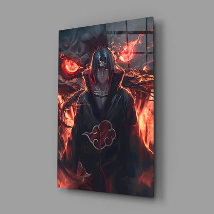 Akatsuki Flames canvas wall art with hooded figure and red cloud design