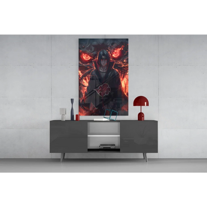 Red and black Akatsuki poster on flames canvas wall art with red cloud design
