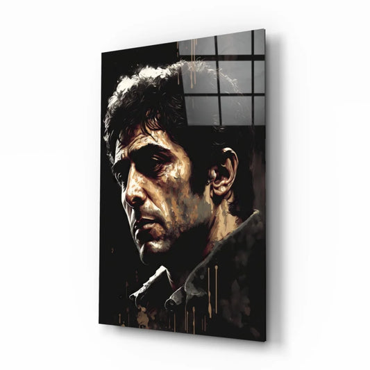 Black and gold glass wall art portrait of Al Pacino as Tony Montana from Scarface