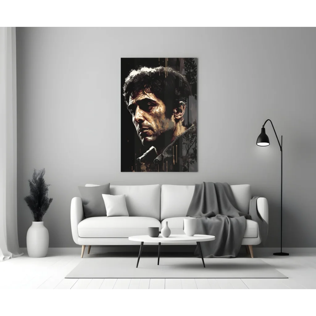 Scarface Tony Montana black and gray glass wall art portrait