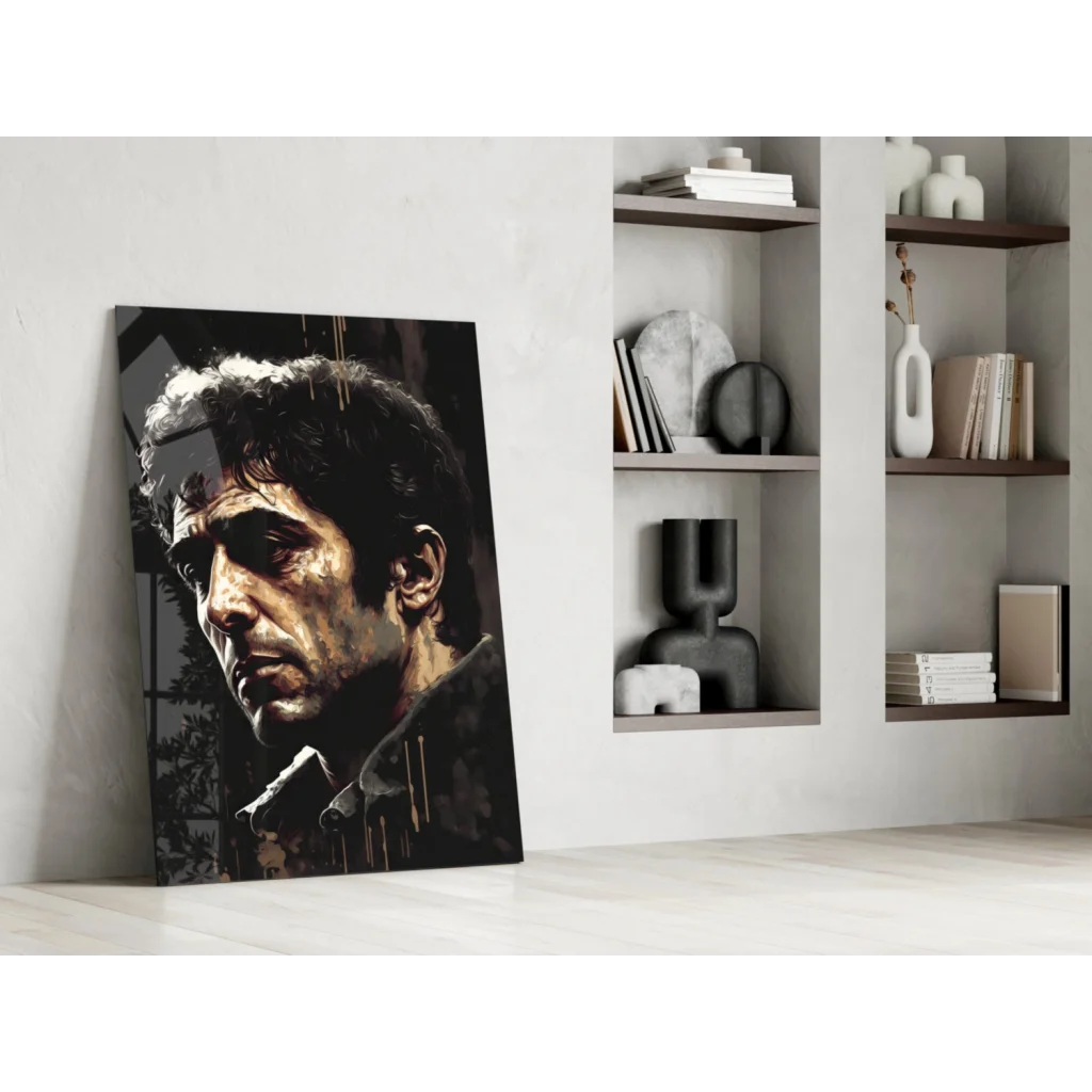 Black and gold Scarface Tony Montana glass wall art portrait