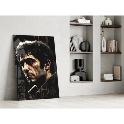 Black and gold Scarface Tony Montana glass wall art portrait