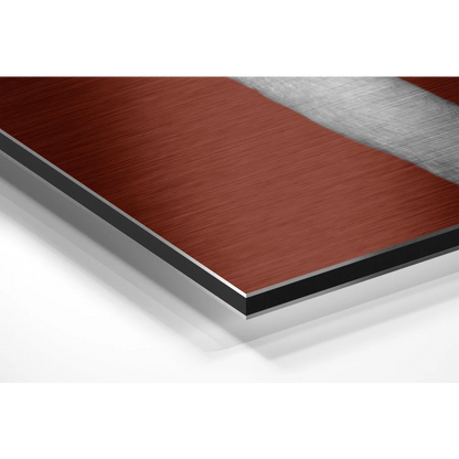 Stunning brushed aluminium dibond wall art panel in mahogany wood-grain finish