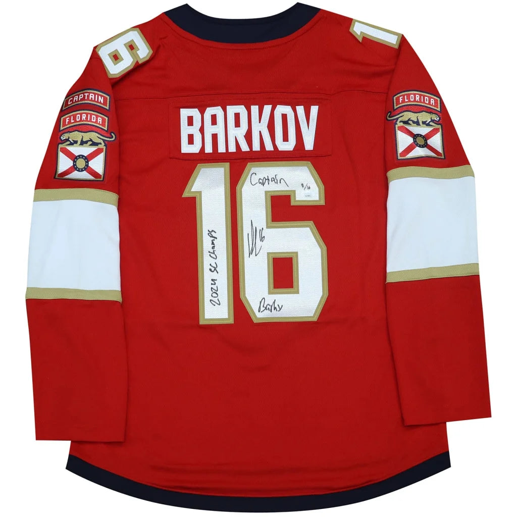 Autographed Florida Panthers Barkov #16 captain jersey, red with gold accents