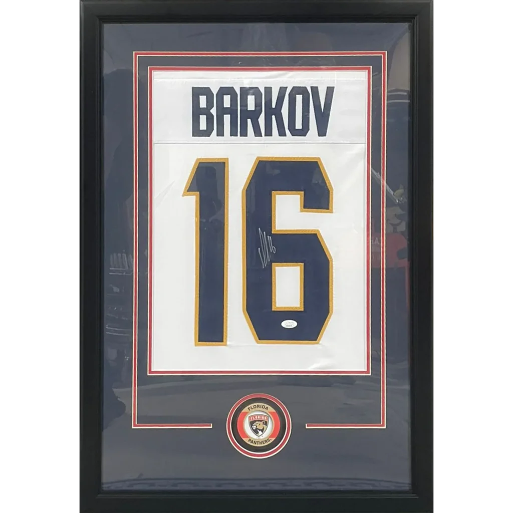 Framed Aleksander Barkov autographed Florida Panthers white jersey 16