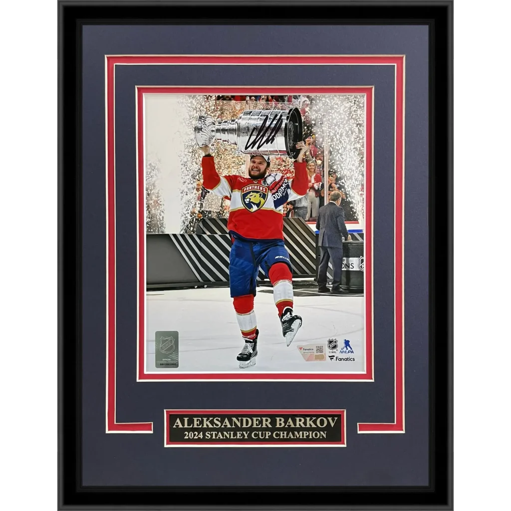 Aleksander Barkov signed deluxe framed 8x10 Stanley Cup trophy photo in black frame