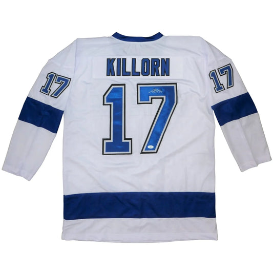 Alex Killorn autographed Tampa Bay custom hockey jersey white with blue accents, Killorn #17