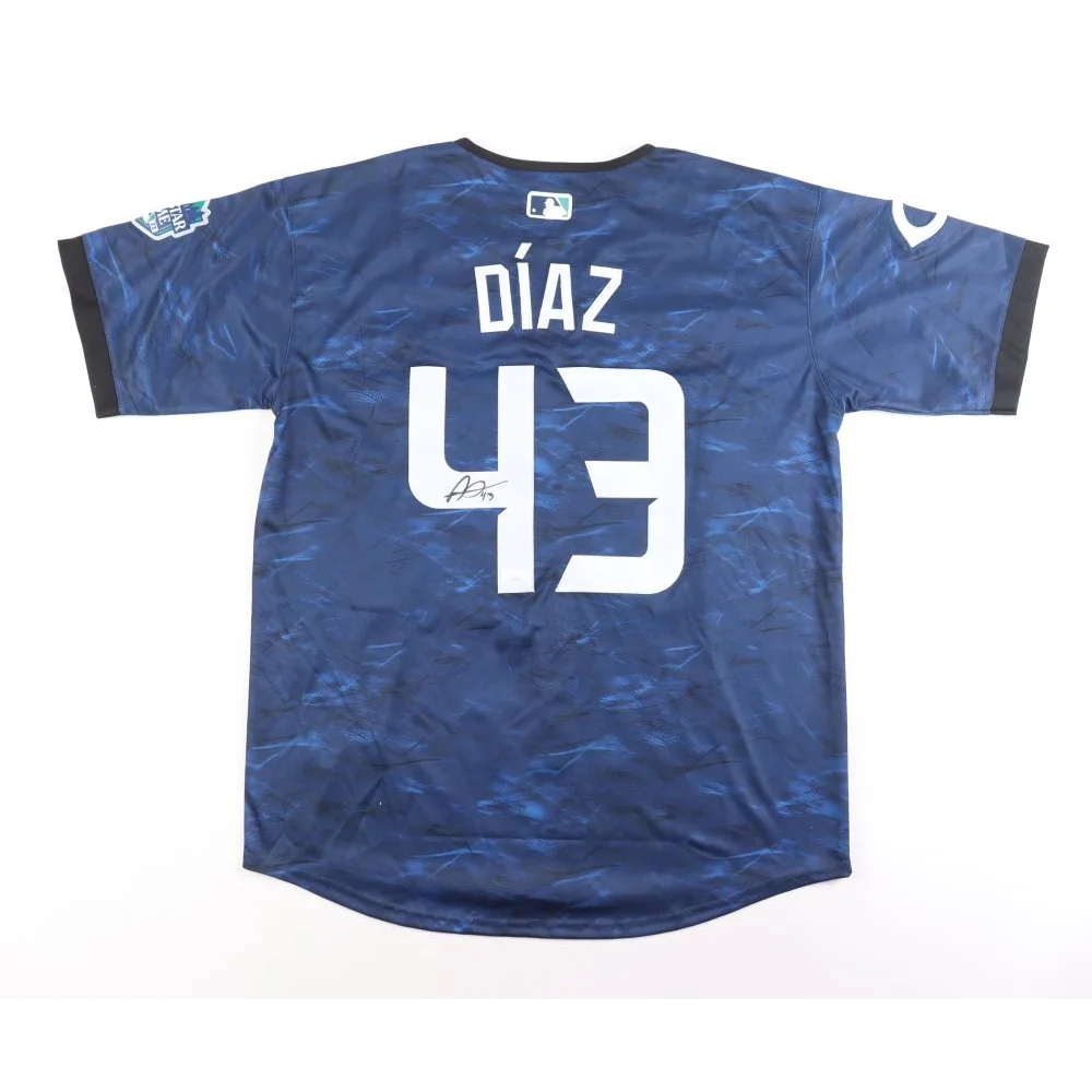 Autographed navy blue Cincinnati Reds jersey with DÍAZ 43, Alexis Diaz signed gear