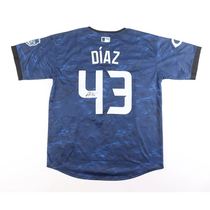 Autographed navy blue Cincinnati Reds jersey with DÍAZ 43, Alexis Diaz signed gear