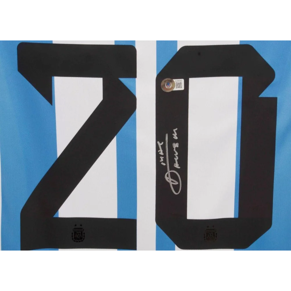 Signed Argentina jersey with number 10 from Alexis Mac Allister, perfect for fans