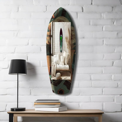 Neon UFO surfboard tempered glass art mirror with alien invade design