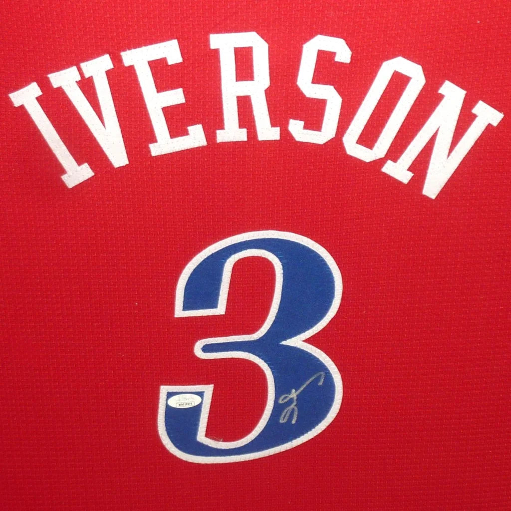 Allen Iverson autographed red Philadelphia 76ers deluxe framed jersey