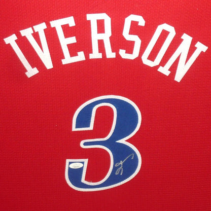 Allen Iverson autographed red Philadelphia 76ers deluxe framed jersey