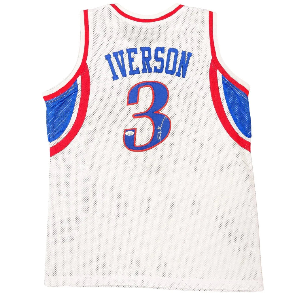 Allen Iverson autographed white #3 custom jersey with blue red trim