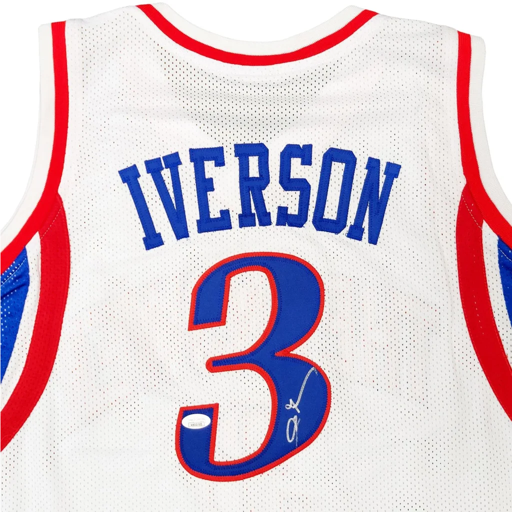 Allen Iverson autographed white mesh #3 jersey with red blue trim