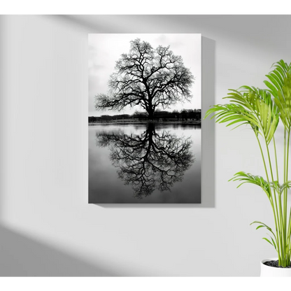 Black-and-white tree reflection on Insigne Aluminum Prints