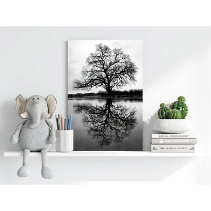 Black-and-white tree reflection on Insigne aluminum prints