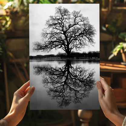 Stark black-and-white tree reflection on Insigne Aluminum Prints