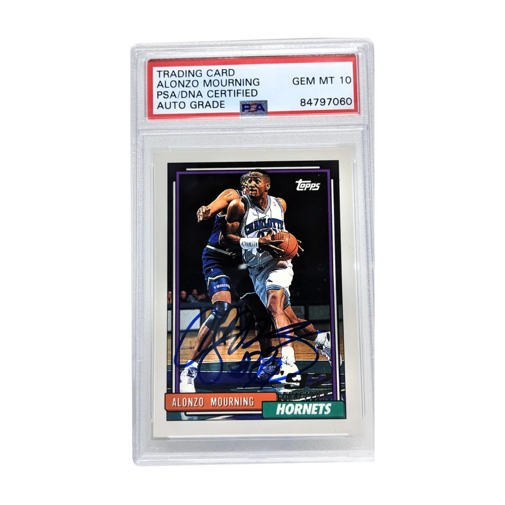 Gem mint Alonzo Mourning autographed 1996 Topps basketball card