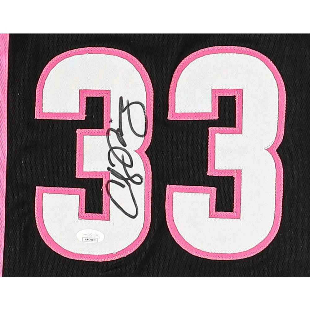 Alonzo Mourning signed black Miami basketball jersey with pink and white 33 number