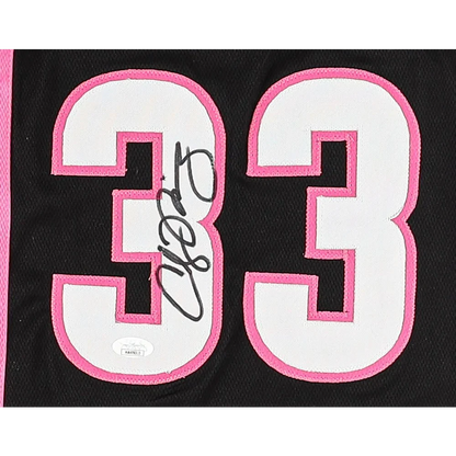Alonzo Mourning signed black Miami basketball jersey with pink and white 33 number