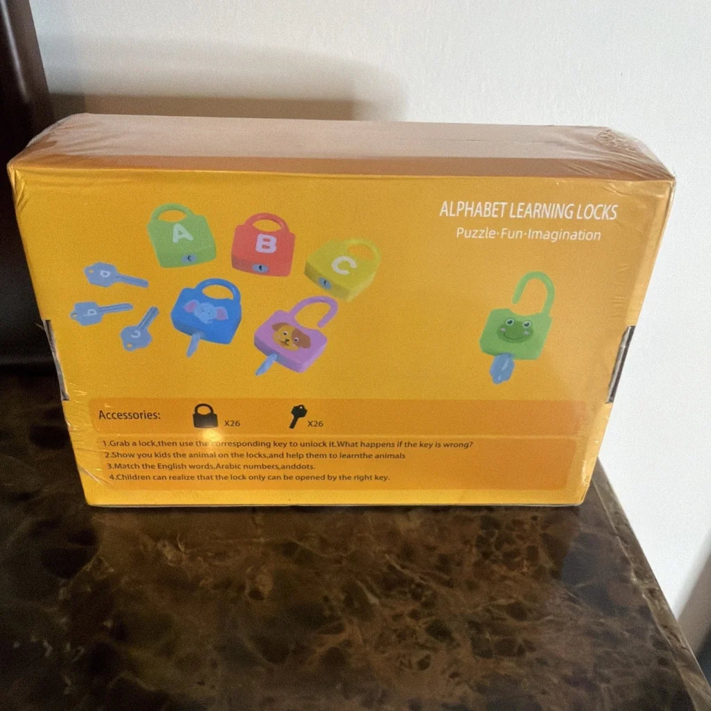 Yellow alphabet learning lock toy set with colorful animal locks
